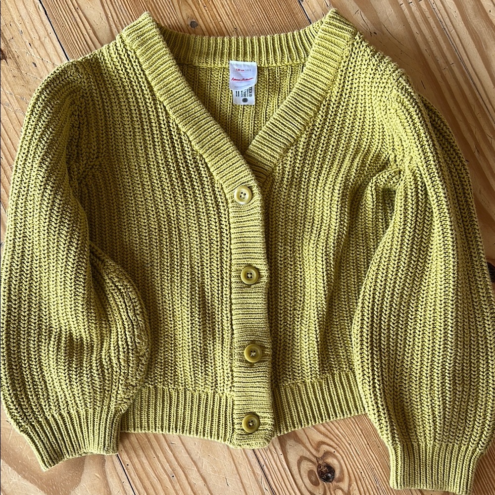 Hanna Andersson Chartreuse Cardigan Sweater Chunky Knit